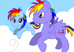 Size: 1024x715 | Tagged: artist:carol-aredesu, derpibooru import, rainbow blaze, rainbow dash, safe, younger