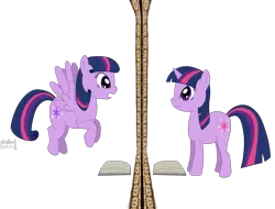 Size: 1575x1200 | Tagged: safe, artist:phallen1, derpibooru import, twilight sparkle, oc, oc:evening star, pegasus, pony, unicorn, alternate universe, mirror, pegasus twilight sparkle, race swap, unicorn twilight