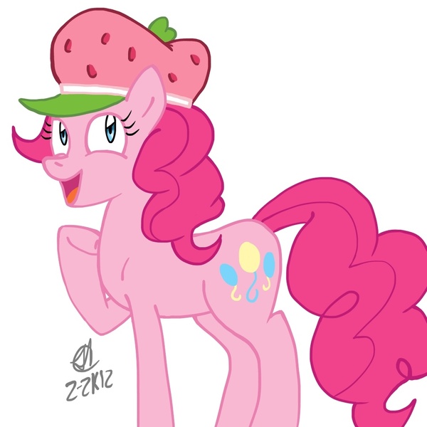 Size: 1000x1000 | Tagged: artist:tehgreyknight, crossover, derpibooru import, hat, pinkie pie, safe, strawberry shortcake, strawberry shortcake (character)