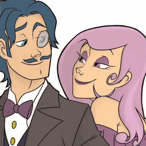 Size: 800x800 | Tagged: safe, artist:rainygami, artist:thelivingmachine02, derpibooru import, fancypants, fleur de lis, human, bowtie, clothes, colored, fancyfleur, female, humanized, looking at each other, male, monocle, shipping, simple background, smiling, straight, white background