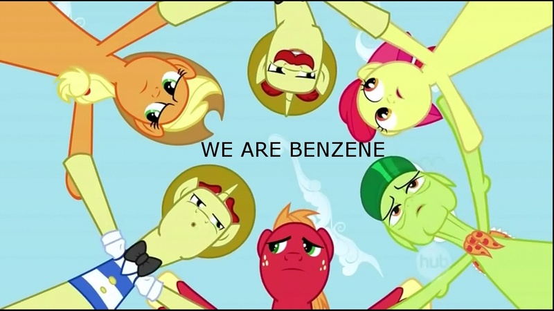 Size: 1366x768 | Tagged: safe, derpibooru import, edit, edited screencap, screencap, apple bloom, applejack, big macintosh, flam, flim, granny smith, earth pony, pony, the super speedy cider squeezy 6000, apple family, flim flam brothers, hub logo, low angle, male, stallion, worm's eye view