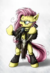 Size: 738x1082 | Tagged: safe, artist:rule1of1coldfire, derpibooru import, fluttershy, pony, barbarian, bipedal, solo