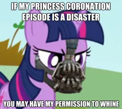 Size: 404x360 | Tagged: safe, derpibooru import, alicorn drama, bane, batman, image macro