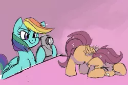 Size: 483x323 | Tagged: abuse, artist:shaily, camera, edit, female, foal abuse, foalcon, lesbian, mare on filly, molestation, rainbow dash, scootabuse, scootaloo, suggestive