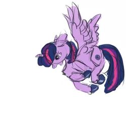 Size: 1500x1500 | Tagged: safe, artist:weepysheep, deleted from derpibooru, derpibooru import, twilight sparkle, twilight sparkle (alicorn), alicorn, pony, magical mystery cure, floppy ears, flying, open mouth, simple background, solo, unshorn fetlocks, white background