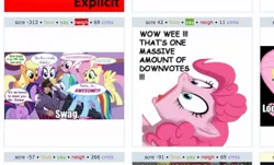 Size: 1195x721 | Tagged: asymmetry, exploitable meme, implied downvotes galore, justin bieber, juxtaposition, juxtaposition win, neigh, pinkie pie, safe, shock, voting irony, yay