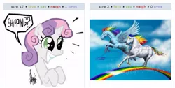 Size: 539x272 | Tagged: artist:dreamertheresa, artist:theartrix, crossover, derpibooru import, exploitable meme, juxtaposition, juxtaposition win, rainbow dash, realistic, safe, shipping, starlite, sweetie belle