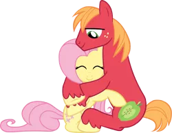 Size: 5577x4325 | Tagged: safe, artist:bobthelurker, derpibooru import, big macintosh, fluttershy, earth pony, pony, absurd resolution, fluttermac, happy, hug, male, shipping, smiling, stallion, straight