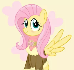 Size: 489x460 | Tagged: artist:fluttershyfree, blushing, clothes, derpibooru import, element of kindness, fluttershy, safe, smiling, solo