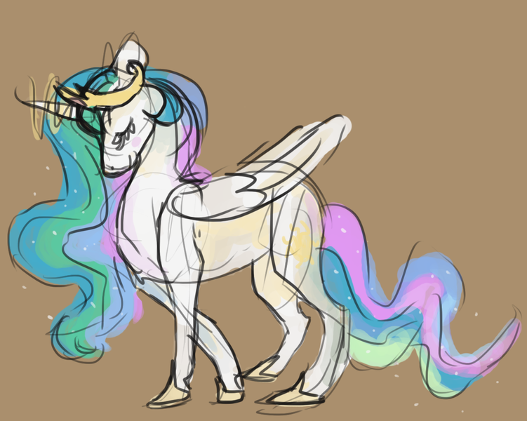 Size: 1201x959 | Tagged: safe, artist:weepysheep, deleted from derpibooru, derpibooru import, princess celestia, alicorn, pony, brown background, eyes closed, magic, simple background, smiling, solo