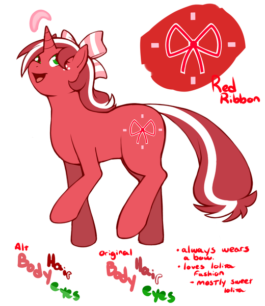 Size: 1280x1477 | Tagged: artist:redintravenous, bow, derpibooru import, oc, oc:red ribbon, reference sheet, safe, solo, unofficial characters only