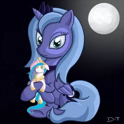 Size: 2000x2000 | Tagged: dead source, safe, artist:denial-is-tragic, derpibooru import, princess celestia, princess luna, alicorn, pony, doll, hoof shoes, moon, s1 luna, solo