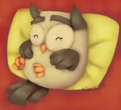 Size: 800x722 | Tagged: artist:xiao668, awwlowiscious, cute, owl, owlowiscious, pillow, safe, sleeping, solo