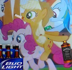 Size: 374x363 | Tagged: alcohol, applejack, beer, cigarette, derpibooru import, drunk, magical mystery cure, pinkie pie, rainbow dash, rarity, safe