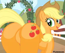 Size: 1106x897 | Tagged: applebutt, applejack, artist:tumiohax, bottom, derpibooru import, featureless crotch, female, plot, presenting, solo, solo female, squishy, squooshy, suggestive