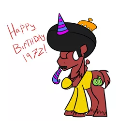 Size: 1262x1280 | Tagged: safe, artist:autonomous-zed, derpibooru import, big macintosh, earth pony, pony, afro, ask, comb, grimdark big mac, hair pick, hat, male, moustache, necklace, new year, party hat, party horn, stallion, tumblr