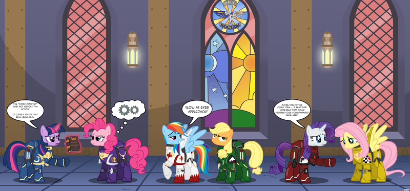 Size: 7500x3500 | Tagged: absurd resolution, applejack, aquila, artist:a4r91n, blood angels, blood ravens, bloody magpies, codex astartes, crossover, derpibooru import, fluttershy, lamenters, mane six, pinkie pie, power armor, powered exoskeleton, purity seal, rainbow dash, rarity, safe, salamanders, space marine, twilight sparkle, ultramarine, ultrasmurf, warhammer 40k, warhammer (game), white scars