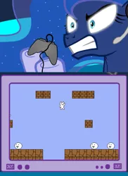 Size: 509x699 | Tagged: brick block, cat, cat mario, derpibooru import, exploitable meme, gamer luna, gamer meme, meme, obligatory pony, princess luna, safe, super mario bros., syobon action, tv meme, video game