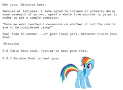 Size: 1216x886 | Tagged: comics, comic sans, courier, derpibooru import, font, meta, question, rainbow dash, safe, text