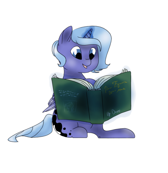 Size: 1132x1169 | Tagged: safe, artist:octomoparalysis, derpibooru import, princess luna, pony, book, filly, reading, simple background, sitting, solo, woona