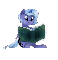 Size: 1132x1169 | Tagged: safe, artist:octomoparalysis, derpibooru import, princess luna, pony, book, filly, reading, simple background, sitting, solo, woona