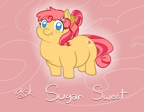 Size: 500x390 | Tagged: safe, artist:glwuffie, artist:pudgeysabertooth, derpibooru import, sugar sweet, oc, earth pony, pony, ask sugar sweet, fat