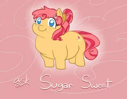 Size: 500x390 | Tagged: safe, artist:glwuffie, artist:pudgeysabertooth, derpibooru import, sugar sweet, oc, earth pony, pony, ask sugar sweet, fat