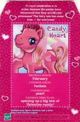 Size: 526x800 | Tagged: safe, derpibooru import, back card, candy heart (g3), g3, princess, toy, valentine's day