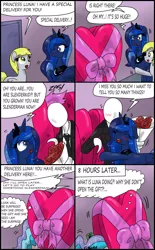 Size: 1920x3090 | Tagged: safe, artist:ciriliko, derpibooru import, derpy hooves, princess celestia, princess luna, pegasus, pony, comic, crack shipping, creeper, crossover shipping, female, flower, lesbian, mare, princest, rejection, shipping, slenderman, valentine, zas