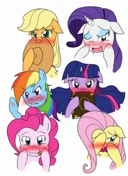 Size: 1700x2338 | Tagged: safe, artist:janji009, derpibooru import, applejack, fluttershy, pinkie pie, rainbow dash, rarity, twilight sparkle, pony, blushing, book, cover, covering, mane six