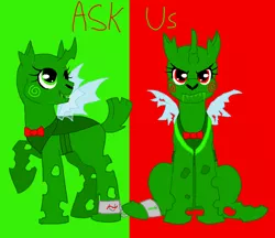 Size: 1154x998 | Tagged: artist:askthecherublings, ask, caliborn, calliope, changelingified, derpibooru import, green changeling, homestuck, safe