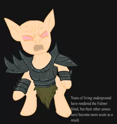 Size: 850x900 | Tagged: safe, artist:glue123, derpibooru import, ponified, pony, albino, armor, bipedal, black background, blind, falmer, simple background, skyrim, solo, teeth, the elder scrolls