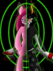 Size: 768x1024 | Tagged: artist:pegsie, blood, derpibooru import, gamzee makara, grimdark, homestuck, knife, pinkamena diane pie, pinkie pie