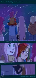 Size: 600x1291 | Tagged: safe, artist:hazurasinner, derpibooru import, applejack, fluttershy, pinkie pie, rainbow dash, scootaloo, comic, female, flutterdash, humanized, lesbian, meteor shower, shipping, shooting star