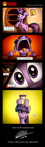 Size: 1205x3883 | Tagged: artist:dori-to, bipedal, comic, crying, derpibooru import, english, food, hungry, noodles, safe, tears of joy, text, twilight sparkle, valentine's day