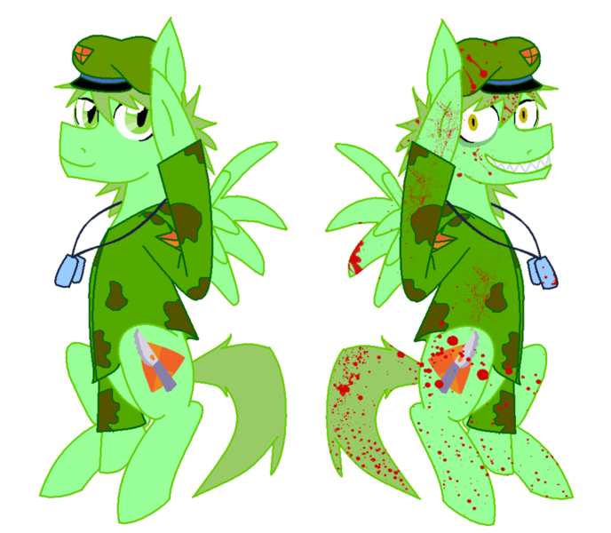 Size: 1024x893 | Tagged: artist:anaxhedgecat, blood, derpibooru import, duality, flippy, happy tree friends, ponified, semi-grimdark