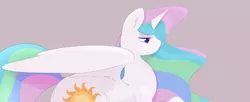 Size: 1280x521 | Tagged: artist:kryptchild, bedroom eyes, dead source, derpibooru import, eyeshadow, missing accessory, princess celestia, safe, smiling, solo, spread wings