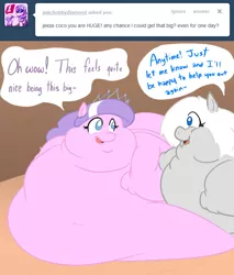 Size: 650x764 | Tagged: artist:askcocoamtn, artist:glwuffie, ask, chubby diamond, derpibooru import, diamond tiara, fat, morbidly obese, obese, oc, oc:cocoa mountain, safe, tumblr