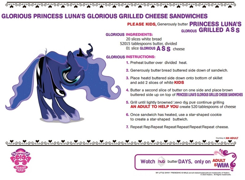 Size: 960x707 | Tagged: 4chan, derpibooru import, glorious grilled cheese, grilled cheese, /mlp/, princess luna, questionable, recipe, wat