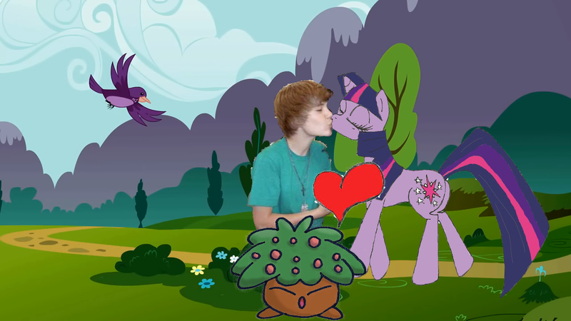 Size: 1280x720 | Tagged: 1000 hours in ms paint, artist:tailsxamyporsiempre, derpibooru import, female, heart, human, irl, irl human, justin bieber, kissing, male, ms paint, photo, safe, shipping, shitposting, straight, troll, twilight sparkle, why