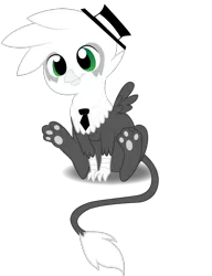 Size: 628x819 | Tagged: safe, artist:tallyburd, derpibooru import, oc, oc:jackleapp, unofficial characters only, gryphon, cute, griffin village, griffonsona, hat, musician, necktie, paws, sitting, smiling, solo