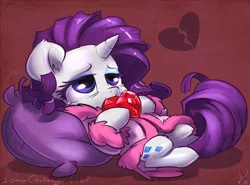 Size: 1000x740 | Tagged: artist:atryl, bathrobe, bed mane, clothes, derpibooru import, fire ruby, gem, rarity, robe, sad, safe