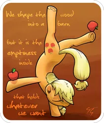 Size: 1846x2185 | Tagged: safe, artist:topgull, derpibooru import, applejack, apple, applebutt, butt, flexible, image, meditating, plot, png, tao te ching, zen