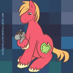 Size: 400x400 | Tagged: source needed, safe, artist:midnightmysterymeow, derpibooru import, big macintosh, smarty pants, earth pony, pony, 30 minute art challenge, doll, male, sitting, solo, stallion, toy