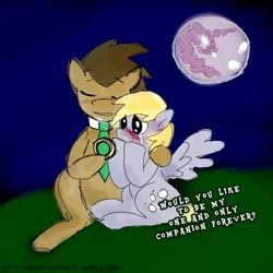 Size: 500x500 | Tagged: safe, artist:askmutesparkle, derpibooru import, derpy hooves, doctor whooves, time turner, pegasus, pony, 30 minute art challenge, blushing, doctorderpy, female, male, mare, mare in the moon, marriage proposal, moon, ring, shipping, straight