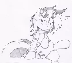 Size: 933x827 | Tagged: artist:joey darkmeat, clothes, derpibooru import, jacket, monochrome, safe, sketch, solo, traditional art, vinyl scratch