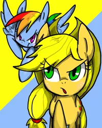 Size: 953x1200 | Tagged: applejack, artist:tory, derpibooru import, pixiv, rainbow dash, safe