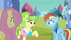 Size: 1920x1080 | Tagged: animated, building, chickadee, clothes, crystal empire, derpibooru import, fluttershy, games ponies play, loop, messy mane, ms. peachbottom, rainbow dash, safe, scratches, screencap, shirt