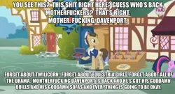 Size: 1600x861 | Tagged: alicorn drama, caption, davenport, derpibooru import, drama, image macro, impact font, magical mystery cure, meme, safe, solo focus, text, twilight sparkle, vulgar