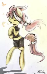 Size: 700x1101 | Tagged: artist:fedte, clothes, derpibooru import, fluttershy, injured, safe, solo